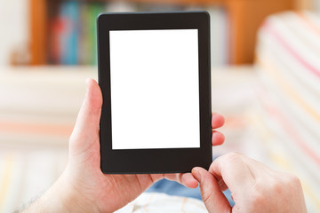 man read with e-book reader with cut out screen