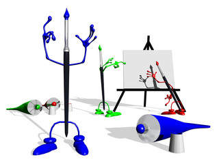 brushes, paint and painting