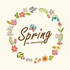 Spring design background with leaves and flowers