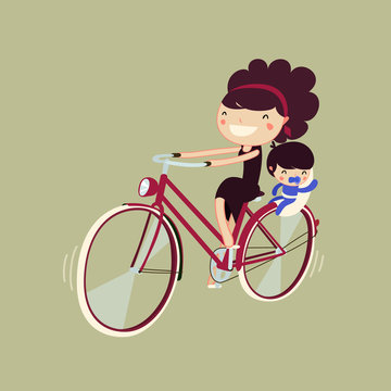 woman riding a bike with her baby
