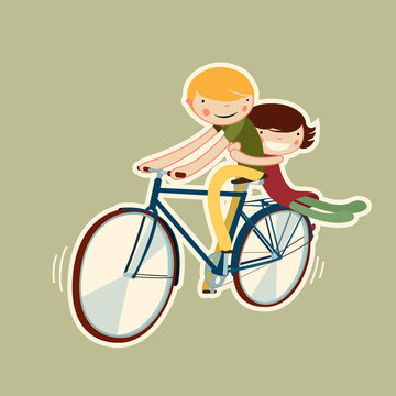 couple riding bike. vector character isolated