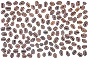 Coffee beans are laid out randomly