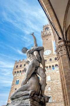 Rape of the Sabines sculpture by Giambologna in Florence, Italy