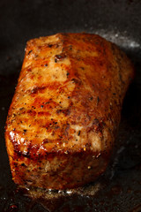Steak fried in the pan.