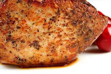 Grilled steak cooked for eating.