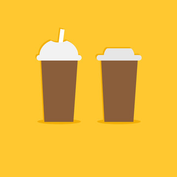 Two disposable coffee paper cups icon. Flat design