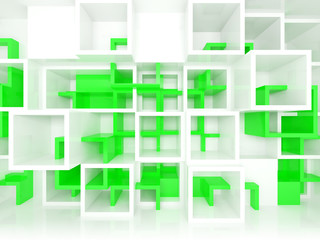 3d design background with white and green chaotic cells