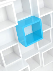 3d design background, white square cells and one blue