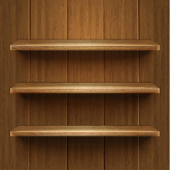 Blank wooden bookshelf. Vector illustration