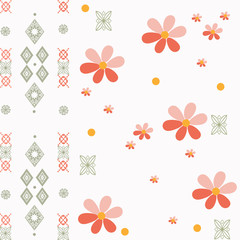 Patchwork retro colors geometrical floral pattern background