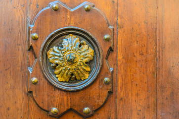 Old decorative element on a wooden door, Venice