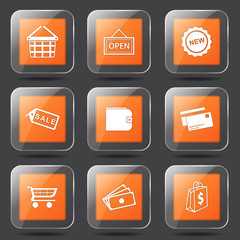 Shopping Sign Square Vector Orange Icon Design Set 2