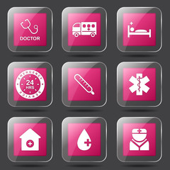 Hospital Health Square Vector Pink Icon Design Set 2