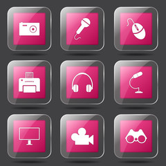 Electronic Equipment Square Vector Pink Icon Design Set