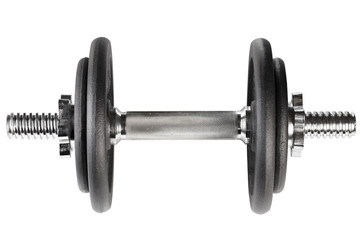 Dumbbell for physical exercise isolated on white.