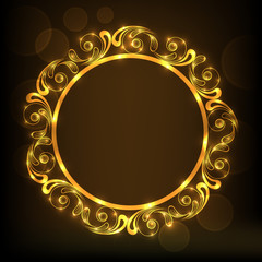 Beautiful floral design decorated rounded frame in golden color.