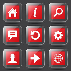 Web Internet Square Vector Red Icon Design Set