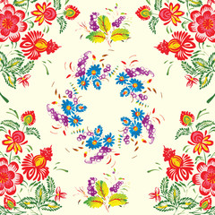 floral pattern in folk style (Petrykivsky Painting, Ukraine), E
