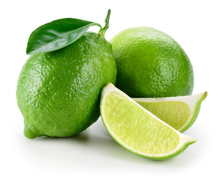 Lime. fruit with slices isolated on white