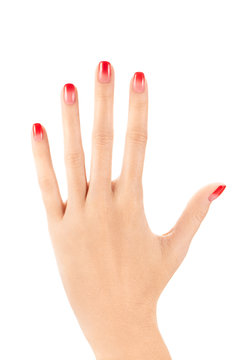 Femail Hand With Ombre Nail Design On White Background