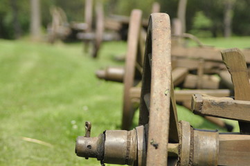 Wagon with wooden wheels. Museum, renovated
