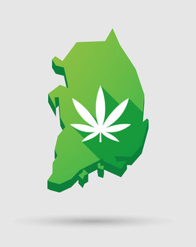 South Korea map icon with a marijuana leaf