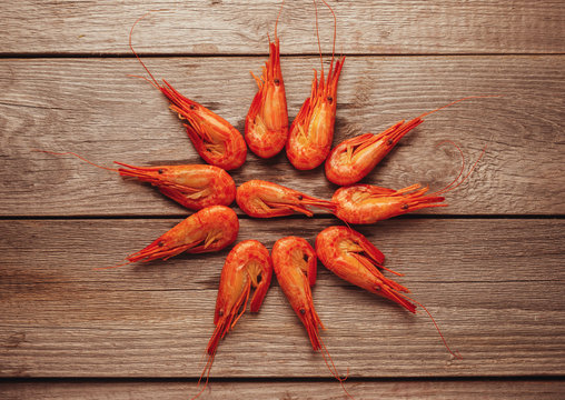Dish of boiled red shrimps