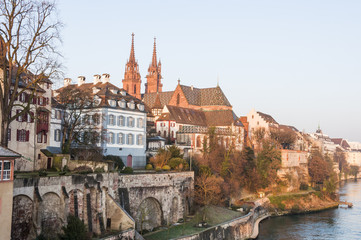 Basel, Altstadt, Rhein, Münster, Rheinufer, Winter, Schweiz