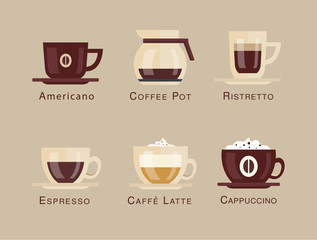 Coffee vector icon set menu Coffee beverages