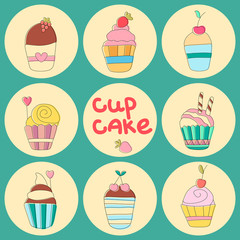 Isolated delicious yummy vector cupcakes.