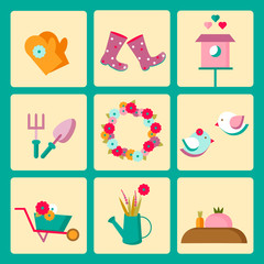 Gardening and spring time icon set: garden tools.