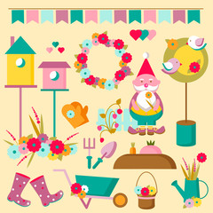 Vintage Springtime illustration with funny characters.