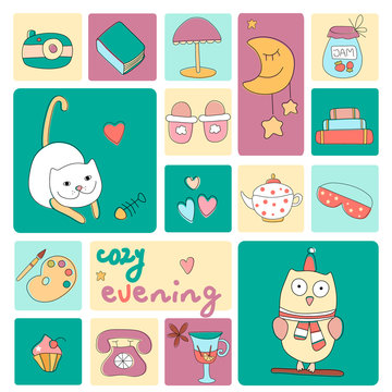 Cozy evening icons.