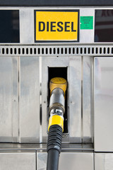 Close up of a diesel gas pump nozzle