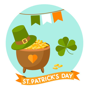 Saint Patrick's Day elements with greeting text.