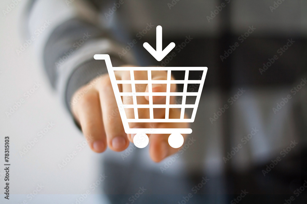 Canvas Prints Hand press on Shopping Cart icon