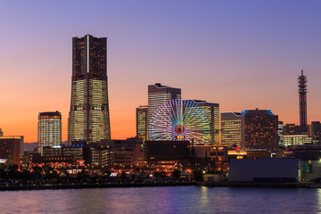 Fototapeta premium Minatomirai 21 area in the twilight in Yokohama, Japan