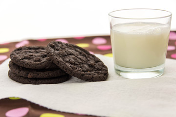 chocolate cookies and glass of milk