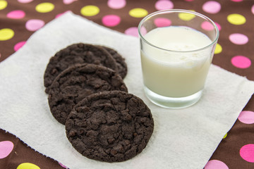 chocolate cookies and glass of milk