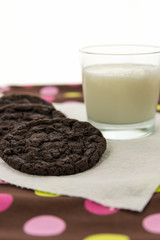 chocolate cookies and glass of milk