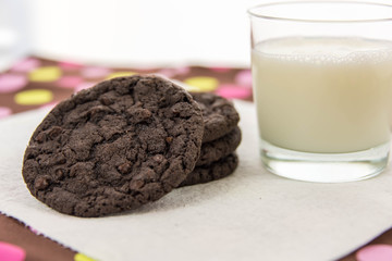 chocolate cookies and glass of milk