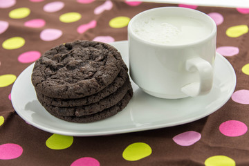 chocolate cookies and glass of milk