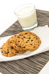 chocolate chip cookies and glass of milk