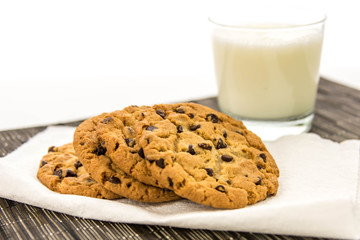 chocolate chip cookies and glass of milk
