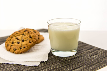 chocolate chip cookies and glass of milk