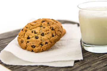 chocolate chip cookies and glass of milk