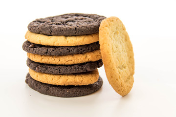 chocolate and sugar cookies stacked