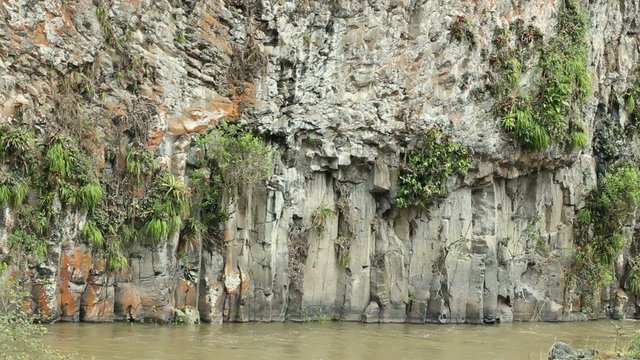 Basalt columns beside the rio Quijos, Ecuador