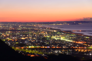 Fototapeta na wymiar Night view from the Shonandaira Observatory in Hiratsuka, Kanaga