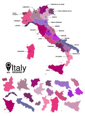 Regions map of Italy. Mappa delle regioni Italia colore